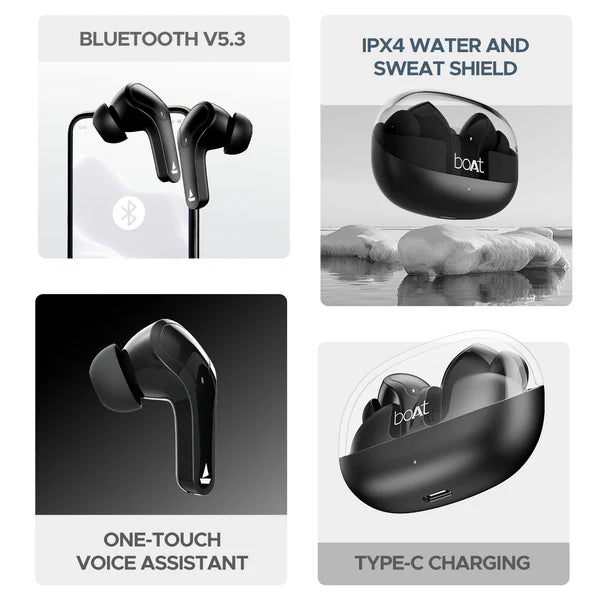 boAt Airdopes 311 Pro- 50HRS Battery- Fast Charge- Dual Mics ENx Tech- Transparent LID- Low Latency- IPX4- IWP Tech- v5.3 Bluetooth Earbuds- TWS Ear Buds Wireless Earphones with mic