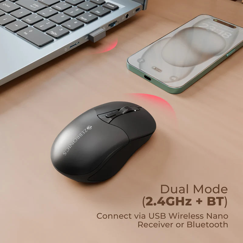 Zebronics Blanc 10 Wireless Mouse Black | 2.4GHz Optical Mouse with Nano Receiver