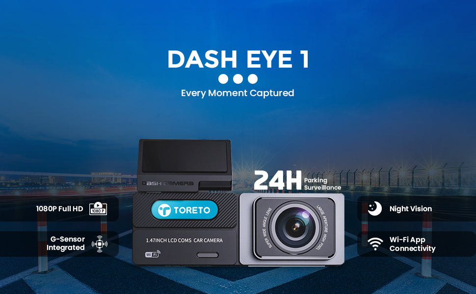 Toreto Dash Eye1 Camera for Car Front and Rear|1080P Full HD Dash Cam|3" LCD & ADAS Dashcam|Night Vision|G-Sensor|Wi-Fi App Connectivity|Parking Surveillance Loop & Emergency Recording Car Dash Camera