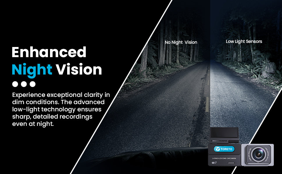 Toreto Dash Eye1 Camera for Car Front and Rear|1080P Full HD Dash Cam|3" LCD & ADAS Dashcam|Night Vision|G-Sensor|Wi-Fi App Connectivity|Parking Surveillance Loop & Emergency Recording Car Dash Camera