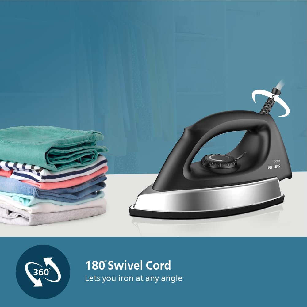 PHILIPS Stainless_Steel Heavyweight Dry Iron Gc181/8 1000 Watts Power- Black Non Stick Soleplate- Ergonomic Grip