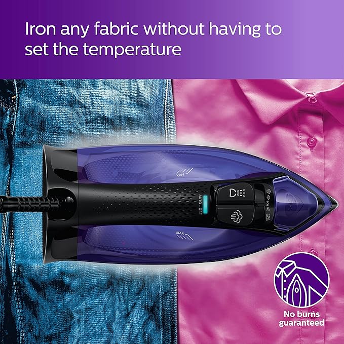 PHILIPS Plastic Perfect Care Power Life Steam Iron Gc3925/34-2400 Watts Up To 45 G/Min Steam Output-Optitemp Technology-Steam Glide Plus Soleplate-Drip Stop And Shut Off With No Burns Guaranteed