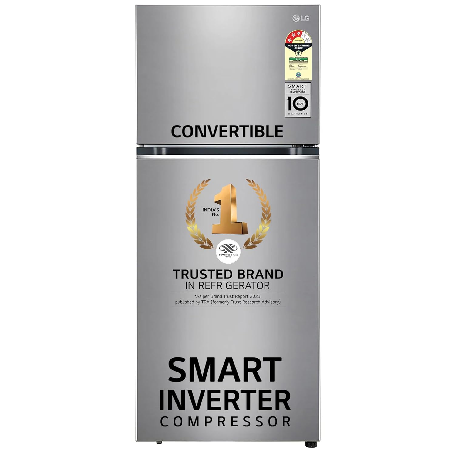 LG 380 L 2 Star Frost-Free Smart Inverter Double Door Refrigerator (GL-S412SPZY- Shiny Steel- Convertible- Gross Volume- 408 L)