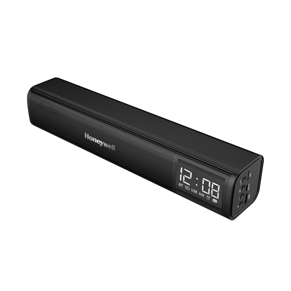 Honeywell Moxie V1000 10W 2.0 Channel V5.0 Wireless Bluetooth Soundbar, 5.0 Stereo Sound, 52mm*2 Drivers, 15Hrs Playtime, TWS, 1200mAh Battery, Multiple Connectivity via SD Card, Audio Jack & USB (Black)