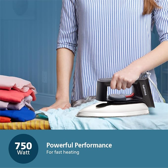 PHILIPS Dry Iron HD1134/28 (World no. 1 Ironing Brand) Powerful 750 Watts for Fast heat up- Temperature controlled thermostat for all fabrics