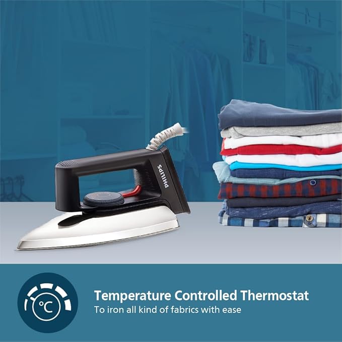 PHILIPS Dry Iron HD1134/28 (World no. 1 Ironing Brand) Powerful 750 Watts for Fast heat up- Temperature controlled thermostat for all fabrics
