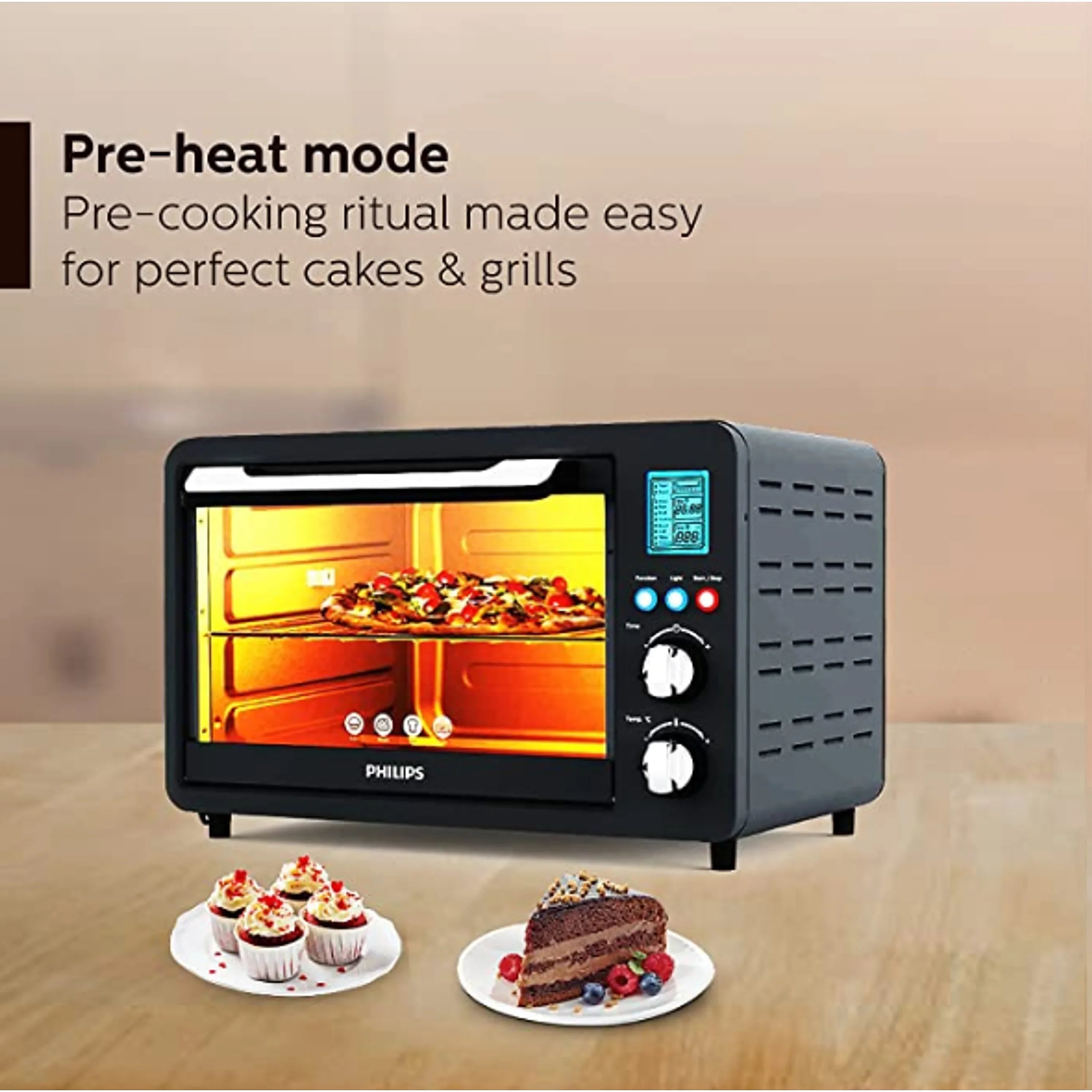 Philips HD6975/00 Digital Oven Toaster Grill- 25 Litre OTG- 1500 Watt with Opti Temp Technology- Chamber light and 10 preset menus- Inner Lamp (Grey)