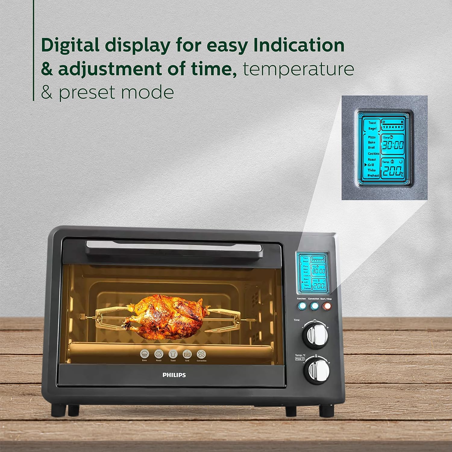 Philips HD6976/00 36 Litre Digital Oven Toaster Grill- 2000W- with Opti Temp Technology- Temperature control- Convection Mode- Chamber light and 10 preset menus- Inner Lamp- 7 level browning function