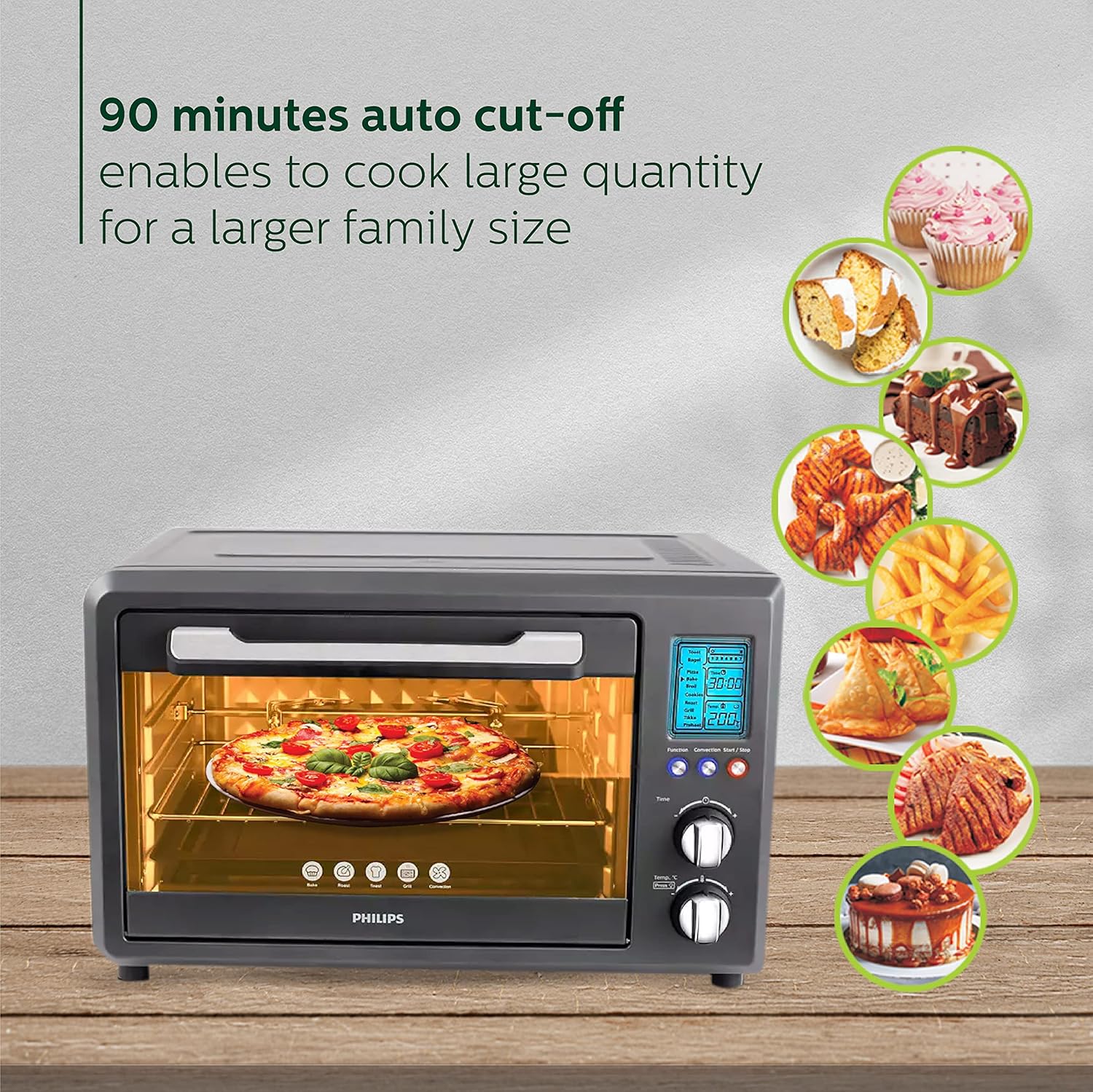 Philips HD6976/00 36 Litre Digital Oven Toaster Grill- 2000W- with Opti Temp Technology- Temperature control- Convection Mode- Chamber light and 10 preset menus- Inner Lamp- 7 level browning function