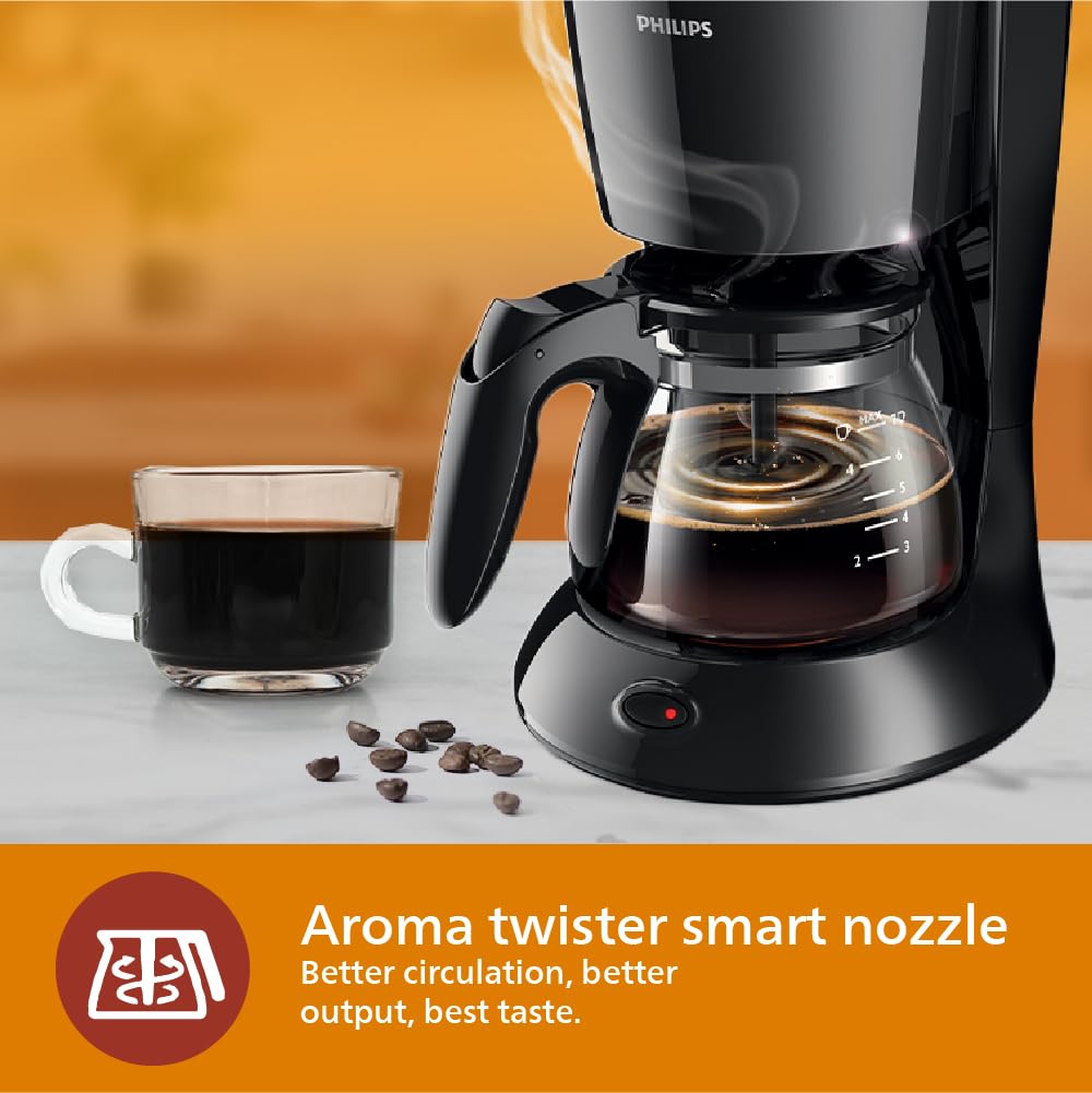 Philips Drip Coffee Maker HD7432/20- 0.6 L- Ideal for 2 7 cups- 750W- Black- Medium