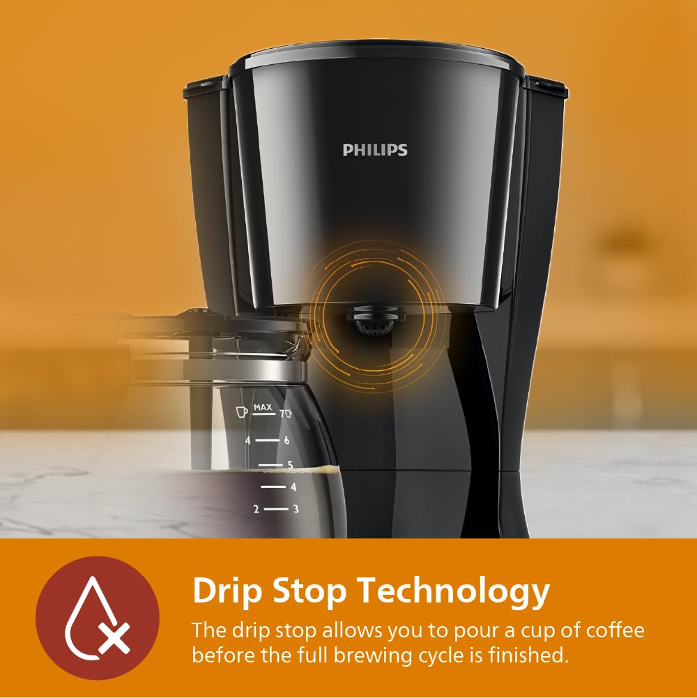 Philips Drip Coffee Maker HD7432/20- 0.6 L- Ideal for 2 7 cups- 750W- Black- Medium