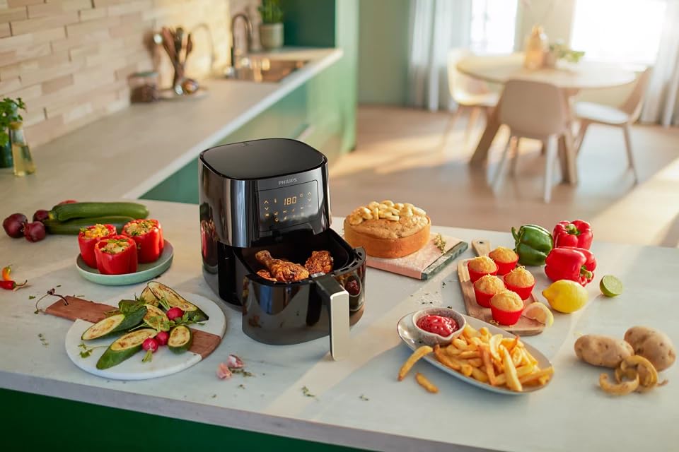 Philips Essential Air Fryer HD9252/70 with Rapid Air Technology- uses up to 90% less fat- 7 Presets Touch Screen