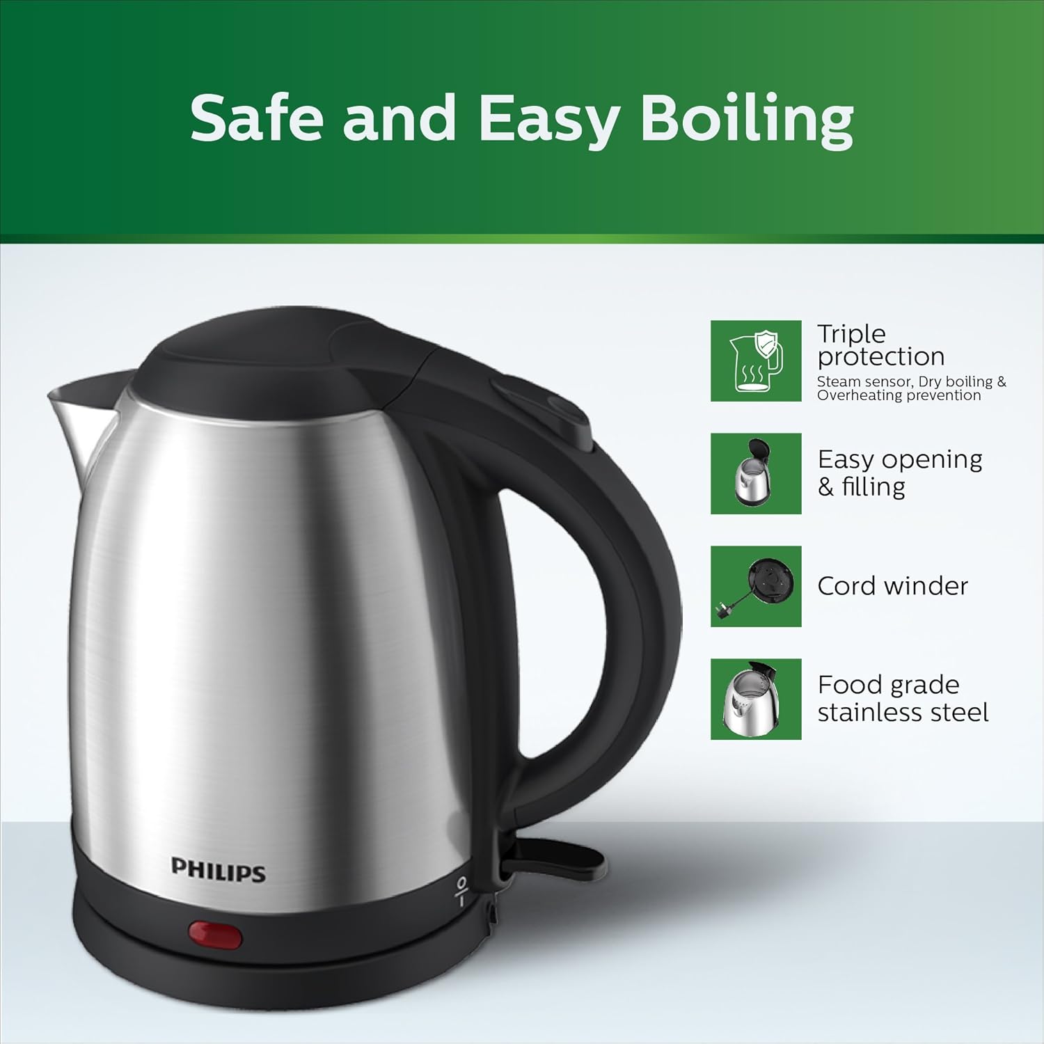Philips HD9306/06 1.5 Litre Electric Kettle – Fast Boiling- Stainless Steel Body- Auto Shut Off- Cool Touch Handle- and Multicolor Design