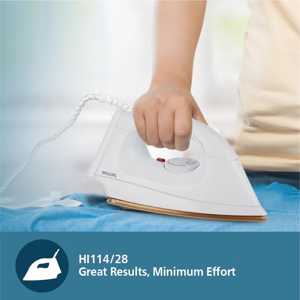 Philips HI114 Dry Iron – 1000W Powerful Heating- Non Stick Soleplate- Lightweight Design- and Ergonomic Handle