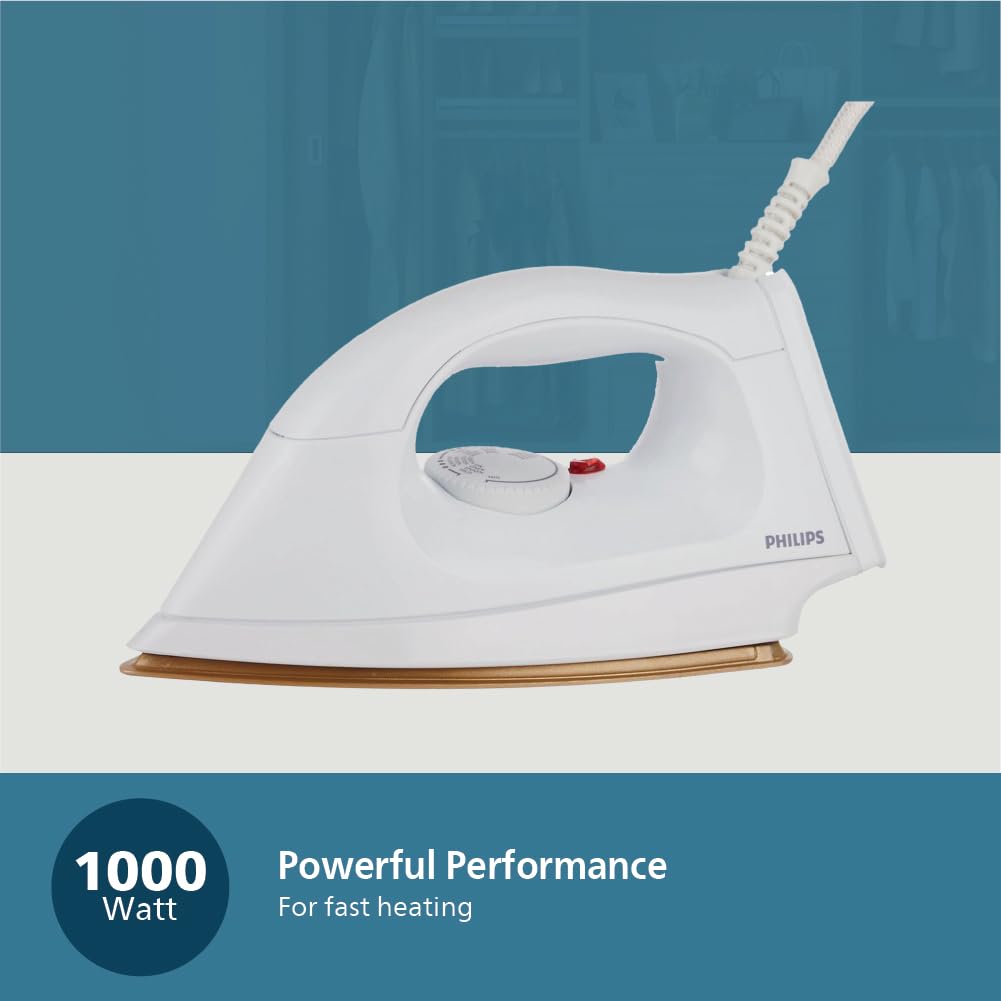 Philips HI114 Dry Iron – 1000W Powerful Heating- Non Stick Soleplate- Lightweight Design- and Ergonomic Handle
