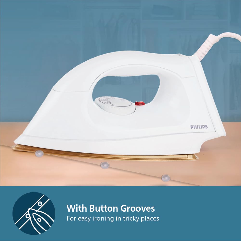 Philips HI114 Dry Iron – 1000W Powerful Heating- Non Stick Soleplate- Lightweight Design- and Ergonomic Handle