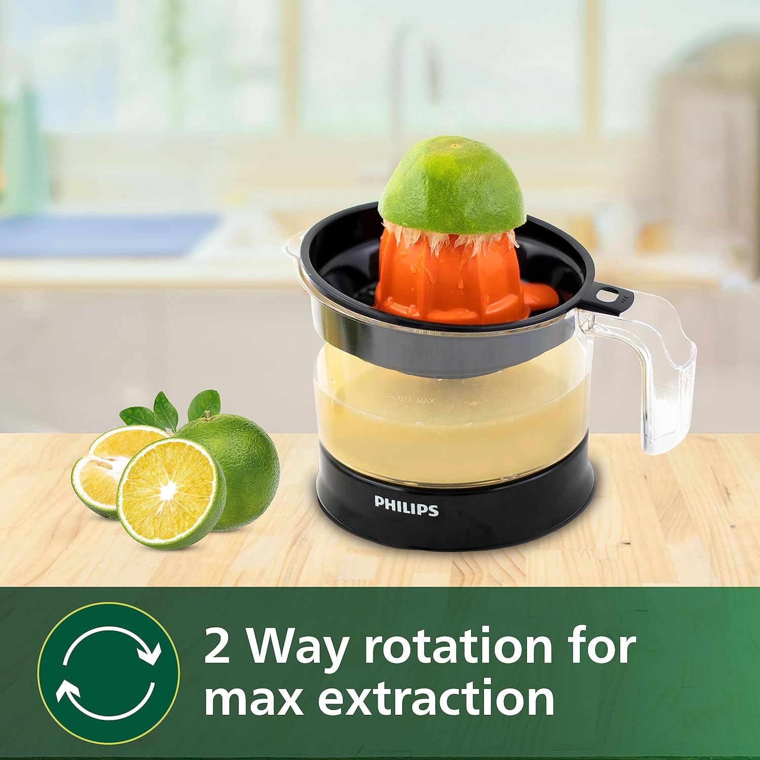 Philips Citrus Press Juicer HR2777/00- 0.5 Litre- 2 Sized Cones for different size fruit
