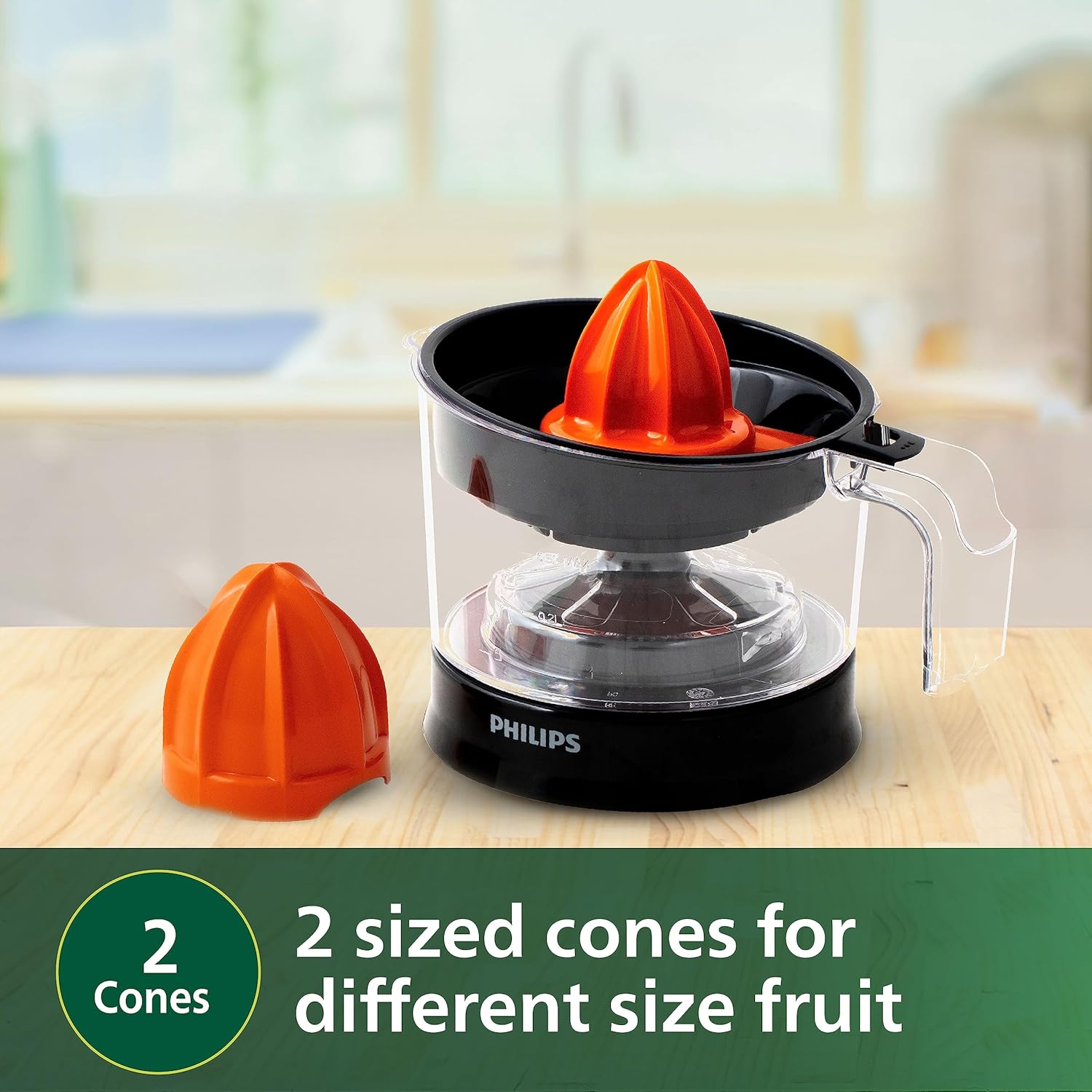 Philips Citrus Press Juicer HR2777/00- 0.5 Litre- 2 Sized Cones for different size fruit