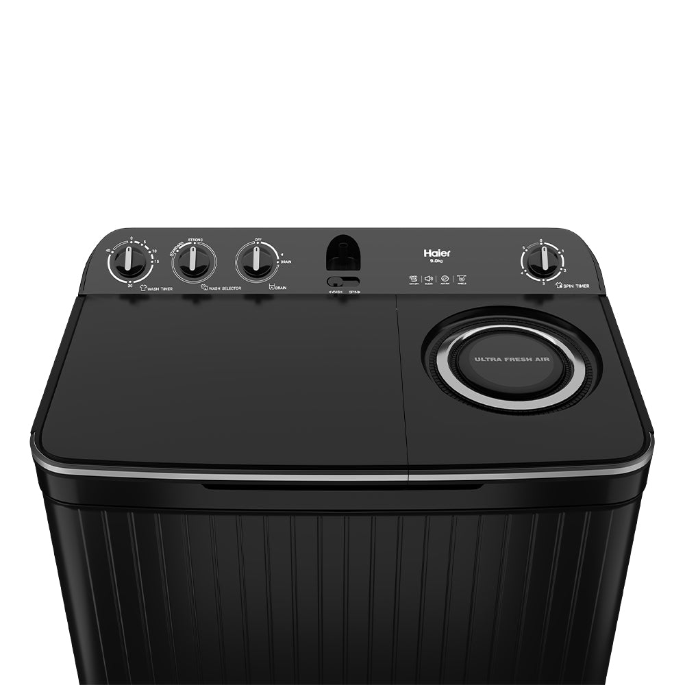 Haier 9 Kg 5 Star Semi Automatic Top Load Washing Machine HTW90-196BBK Black