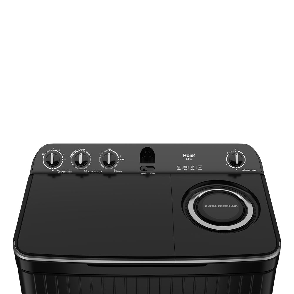 Haier 9 Kg 5 Star Semi Automatic Top Load Washing Machine HTW90-196BBK Black