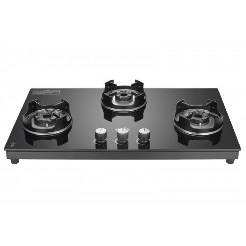 Jyoti Gas Appliances (Label) 773 Slender 3D Hobtop | 3 Burner Gas Stove Multi-Spark Auto Ignition Black Toughened Glass Cooktop Tornado Full Brass Burners With Non-Rusting Frame Base