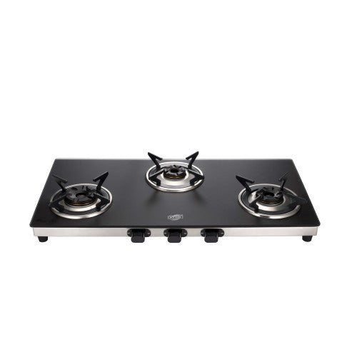 Jyoti 327 Sleek Matte 3D | 3 burner Gas Stove | Toughened Glass Cooktop | Gas Saving 3D Tornado Brass Burners with SS Frame Base (327 Matte 3D)