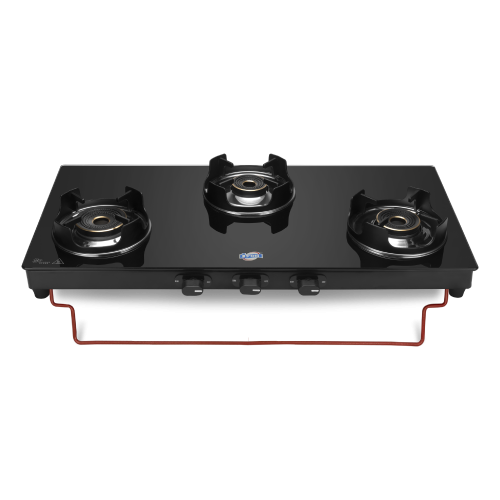 Jyoti 332 Royal 5G Storm LC 3 Burner Gas Stove Glass Top | Direct Flame 5G Brass Burners | Toughened Glass with 5-Year Manufacturer Warranty | Easy Clean Drip Tray | ISI Marked