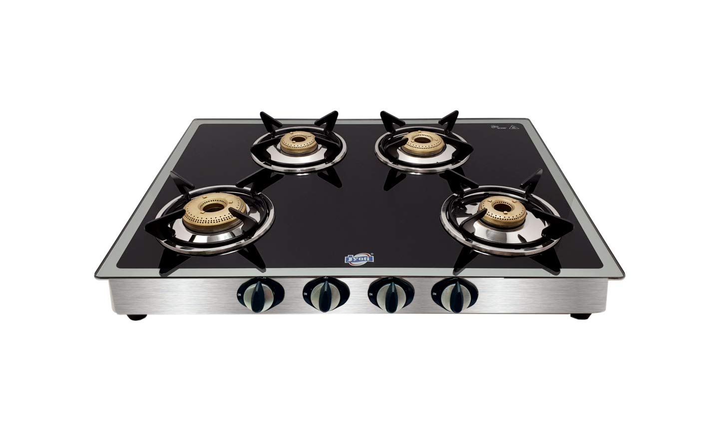 Jyoti 422 Mirror Non-Auto – 4 Burner Glass Top Gas Stove with Premium Mirror Finish, Forged Brass Burners & Heavy Stainless Steel Body