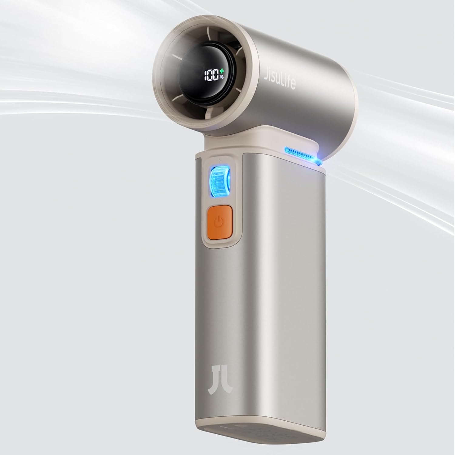 JISULIFE Handheld Fan Ultra1, 9000mAh Portable Handheld, 100000 RPM Electric Air Duster, 20m/s Dry Blower, 100 Speed Gears Turbo Fan Digital Display, Rechargeable Compressed Air Duster