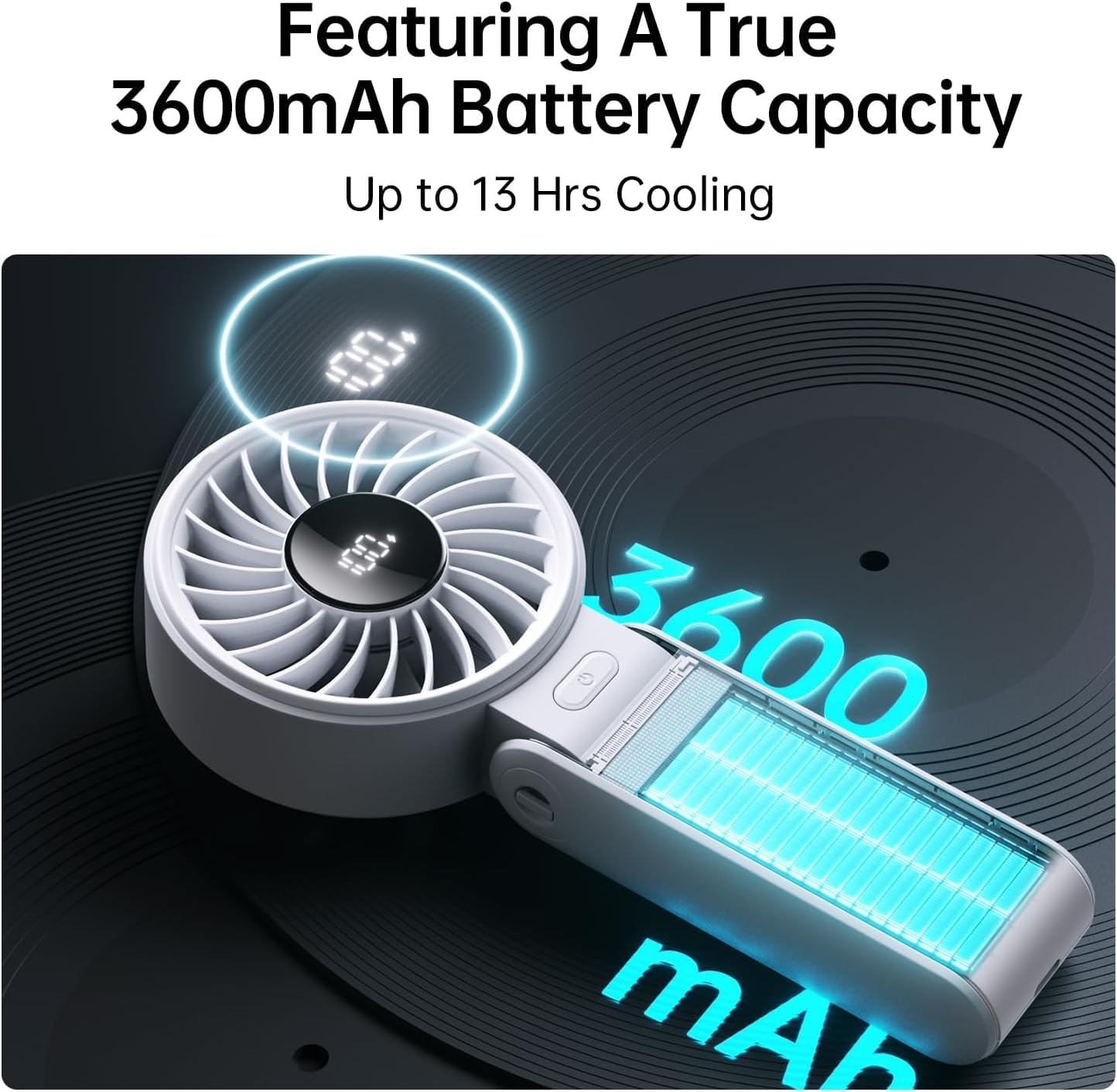 JISULIFE Handheld Fan Life7,2024 Powerful Portable Fan with LED Display[19.5Hrs Max Cooling] 3600mAh,5 Speeds,Lanyard; 3-in-1 Hand/Desk/Neck Fan,Travel Essentials Gifts for Women,Men