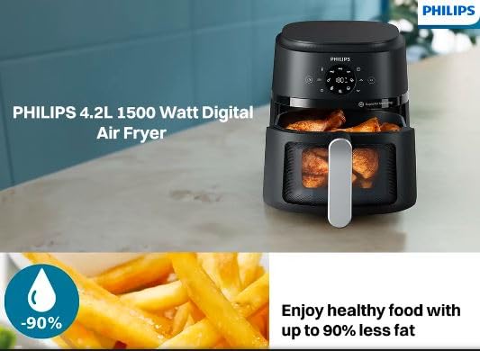 PHILIPS NA221/00 4.2L 1500 Watt Digital Air Fryer with Rapid Air Technology (Black)  NA221/00