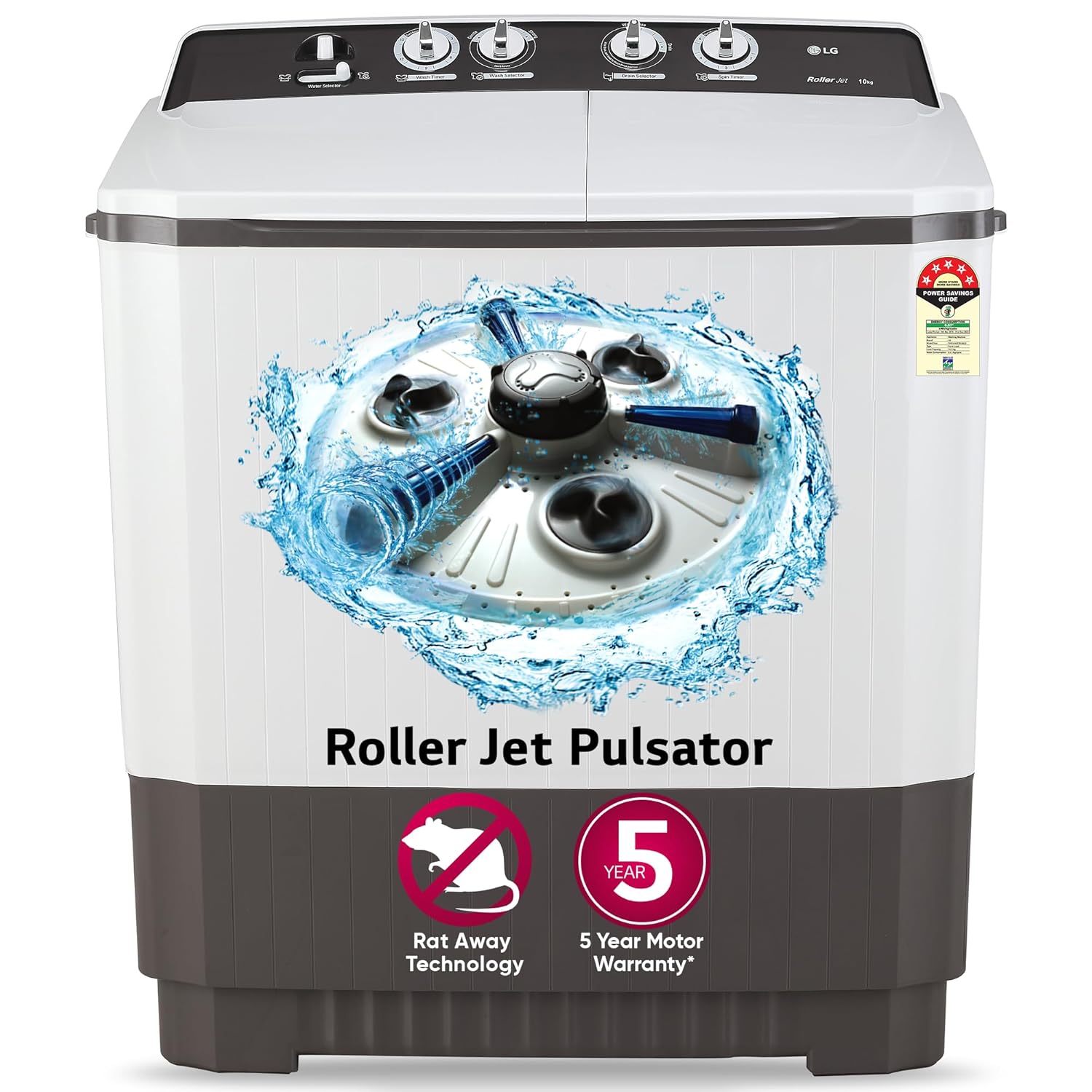 LG 10 kg 5 Star Semi-Automatic Top Load Washing Machine Appliance (P1040RGAZ- Dark Gray- Roller Jet Pulsator)