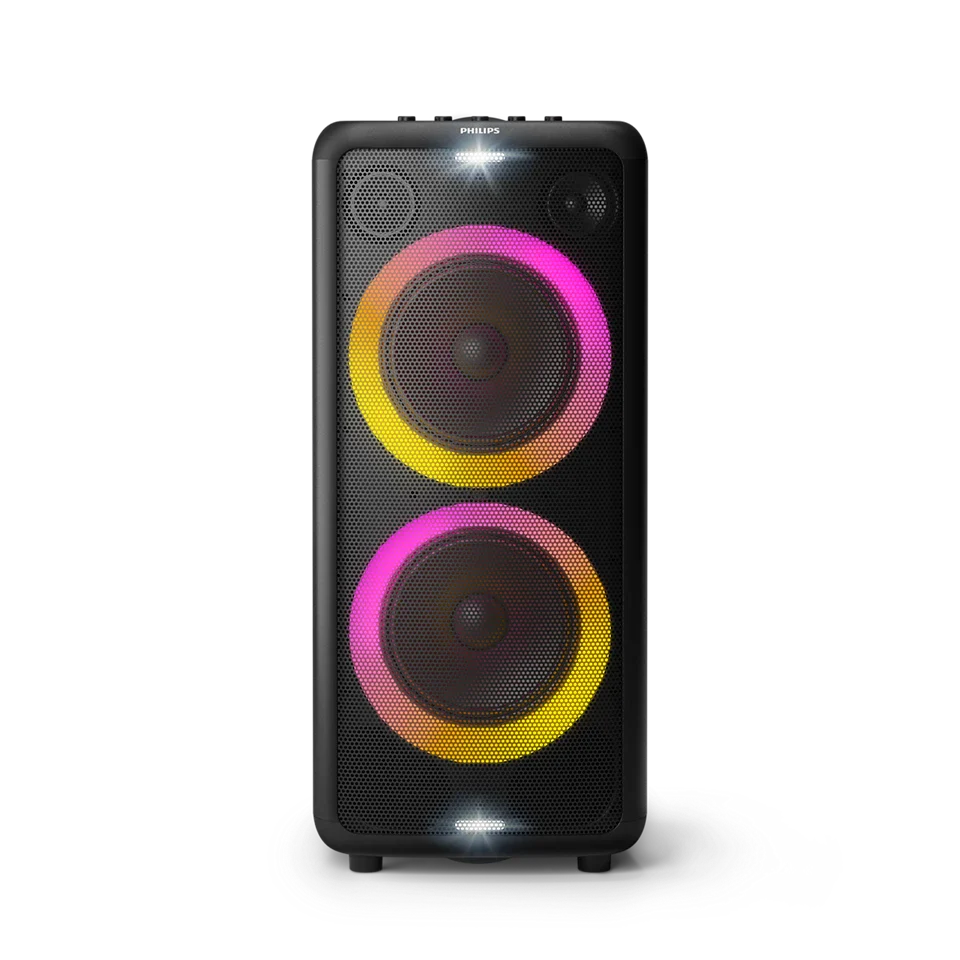 Philips Audio TAX5206 160 W Bluetooth Party Speaker with 14 Hours Play Time- Karaoke Features- Guitar and Mic Input- Party Lights and Trolley Design with Wheels - Black