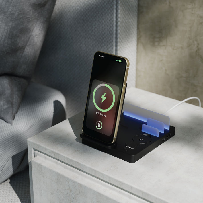 #Color_Black_Wireless charger XECH Powerbase Ultra Black 5-in-1 with USB ports