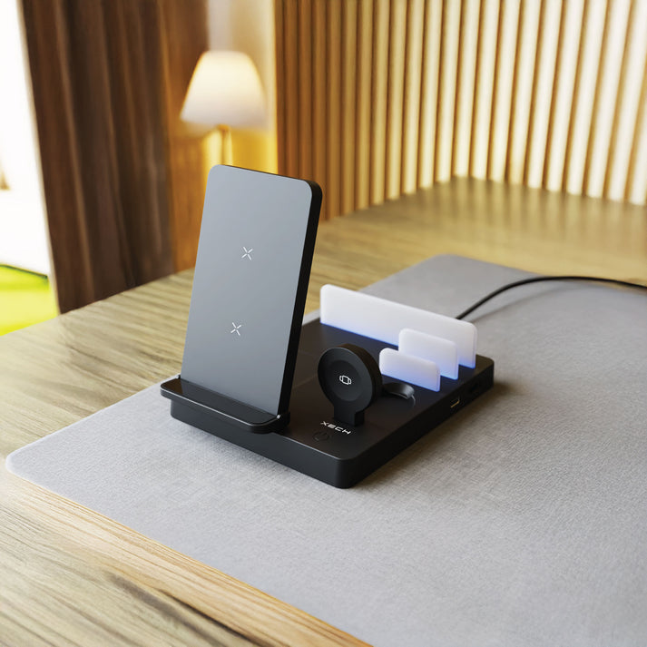 #Color_Black_Wireless charger XECH Powerbase Ultra Black 5-in-1 with USB ports