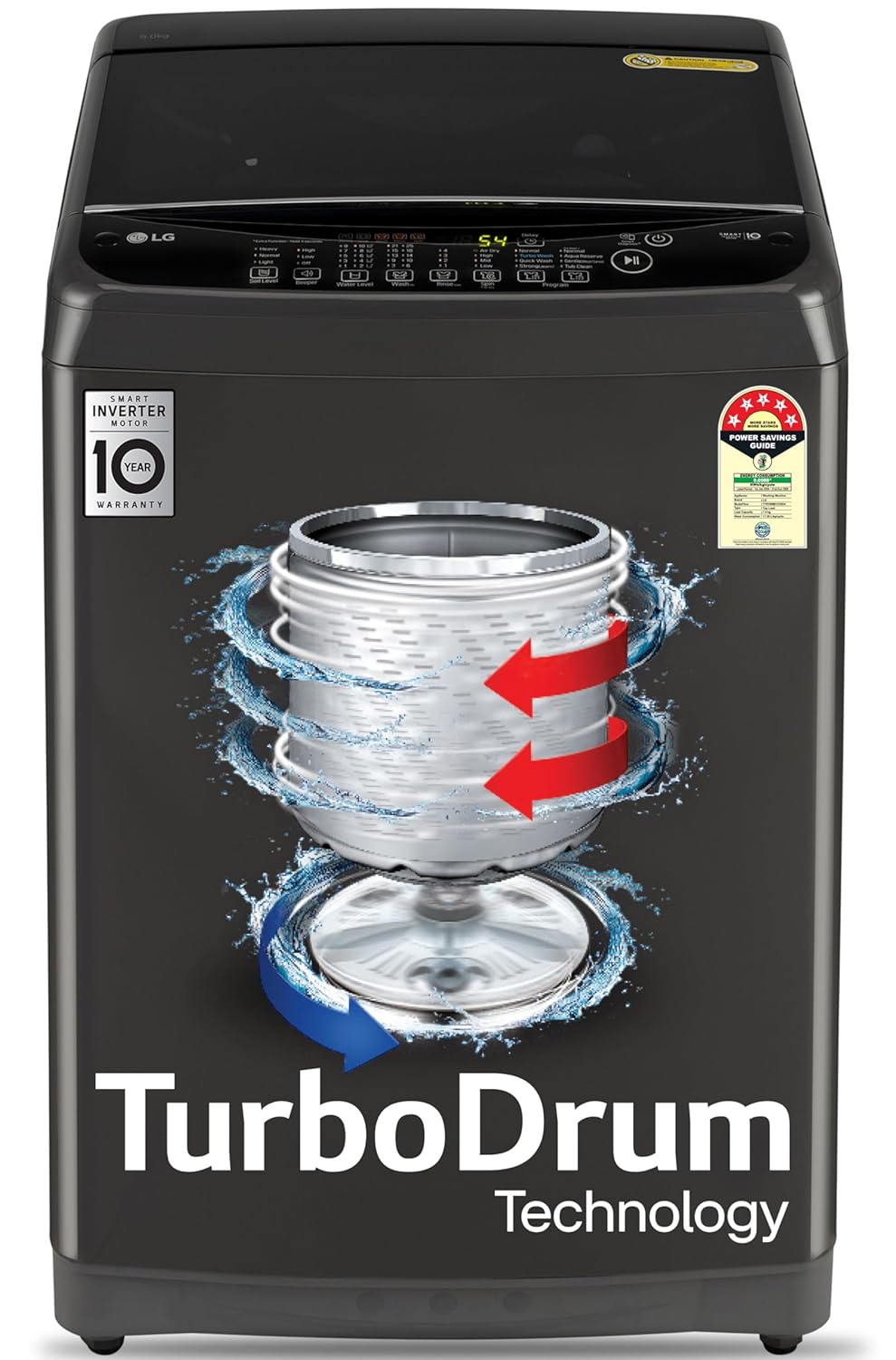 LG 9 Kg- 5 Star- Smart Inverter Technology- Turbodrum- Fully Automatic Top Load Washing Machine (T90AJMB1Z- Jetspray+- Turbowash- Auto Tub Clean after every wash cycle- Middle Black)
