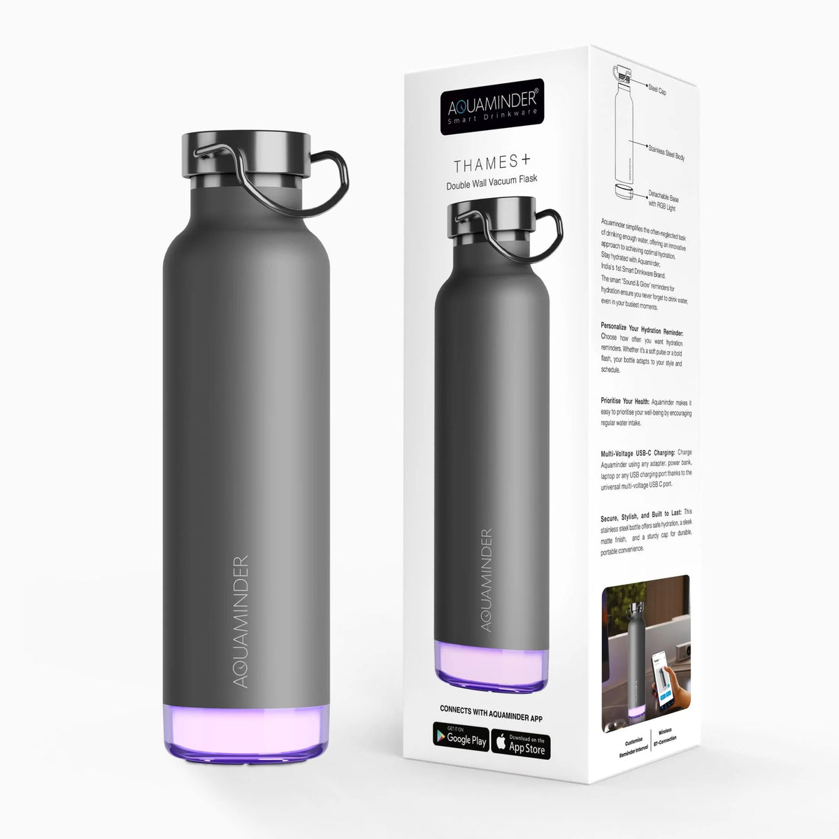 Aquaminder Thames Plus Smart Water Bottle 600ml