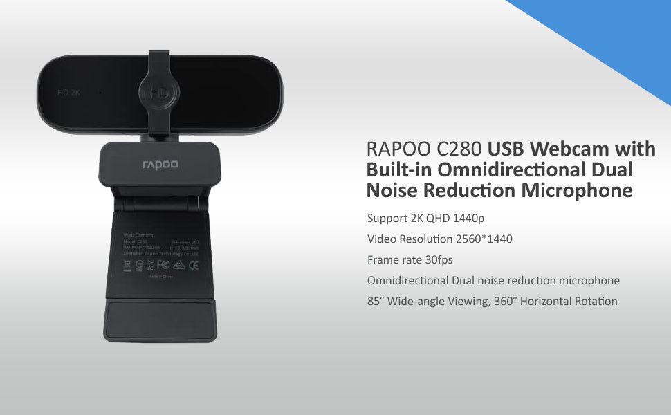 Rapoo C280 USB Webcam with dual noise reduction microphone and privacy cover for video conferencing