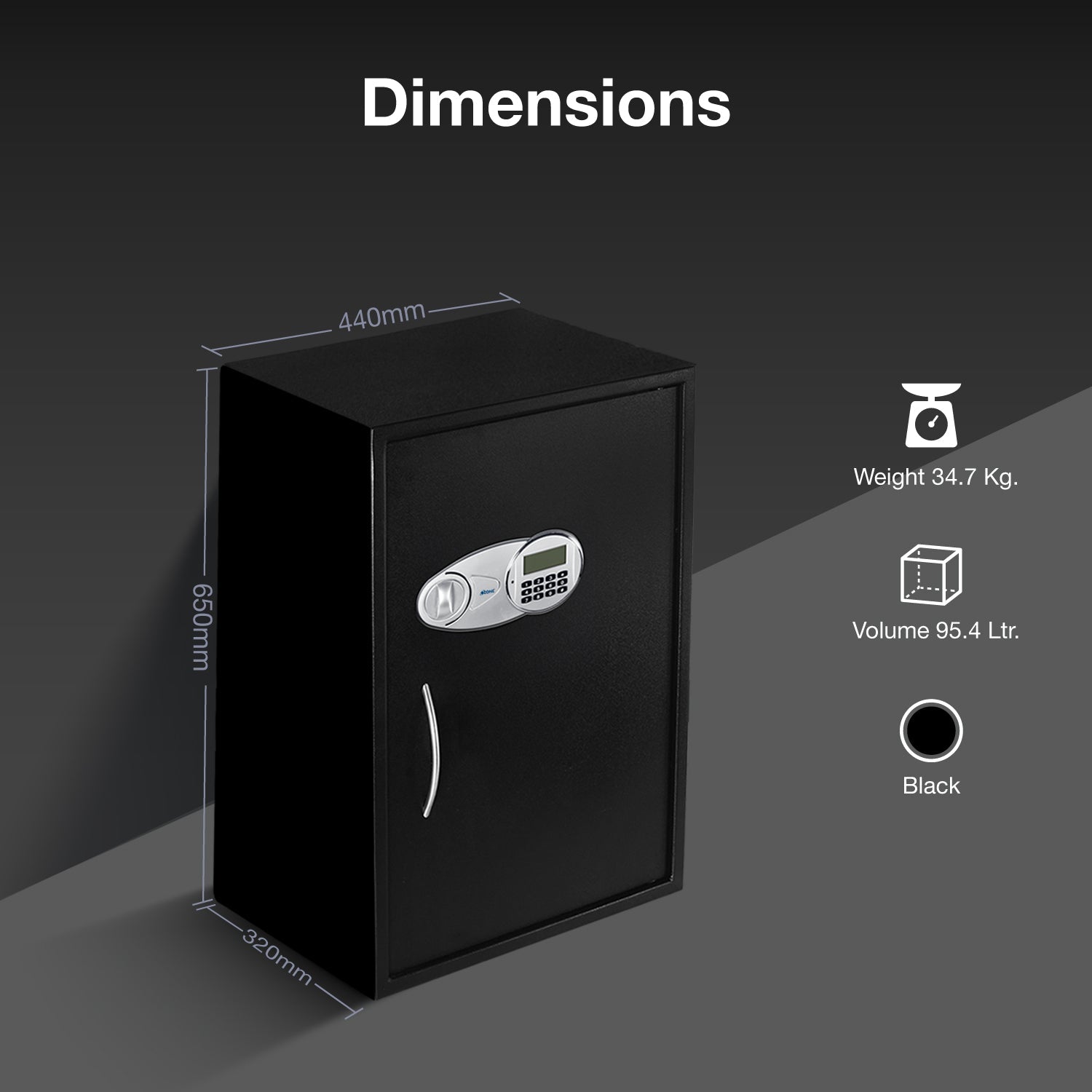 Black  Ozone 95.4 Litres Digital Safe Locker