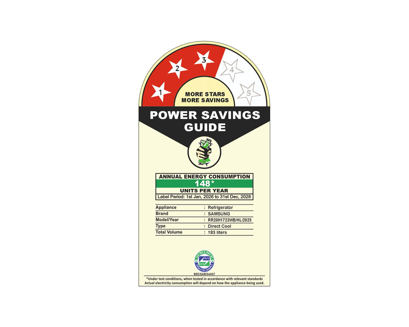 Samsung 183L 3 Star Single Door Refrigerator 