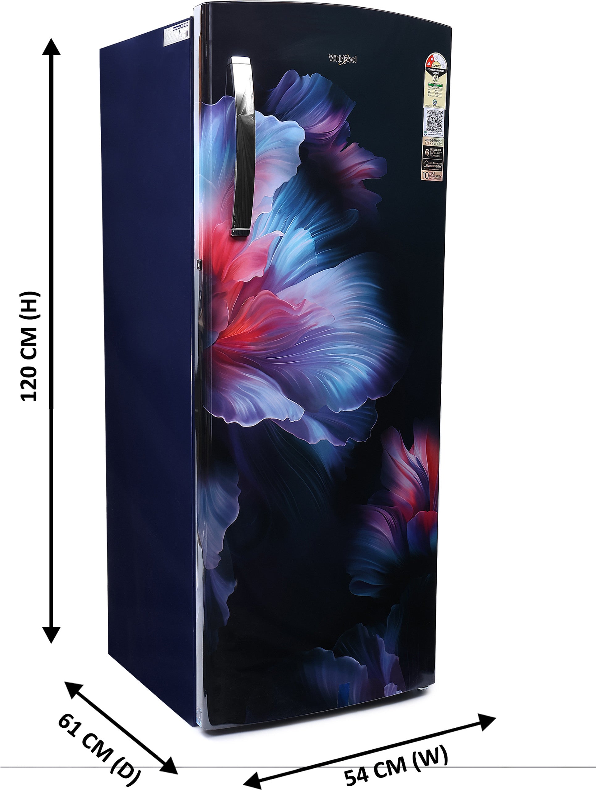 Whirlpool 274L 2 Star Single Door Refrigerator with Sapphire Velvet floral design