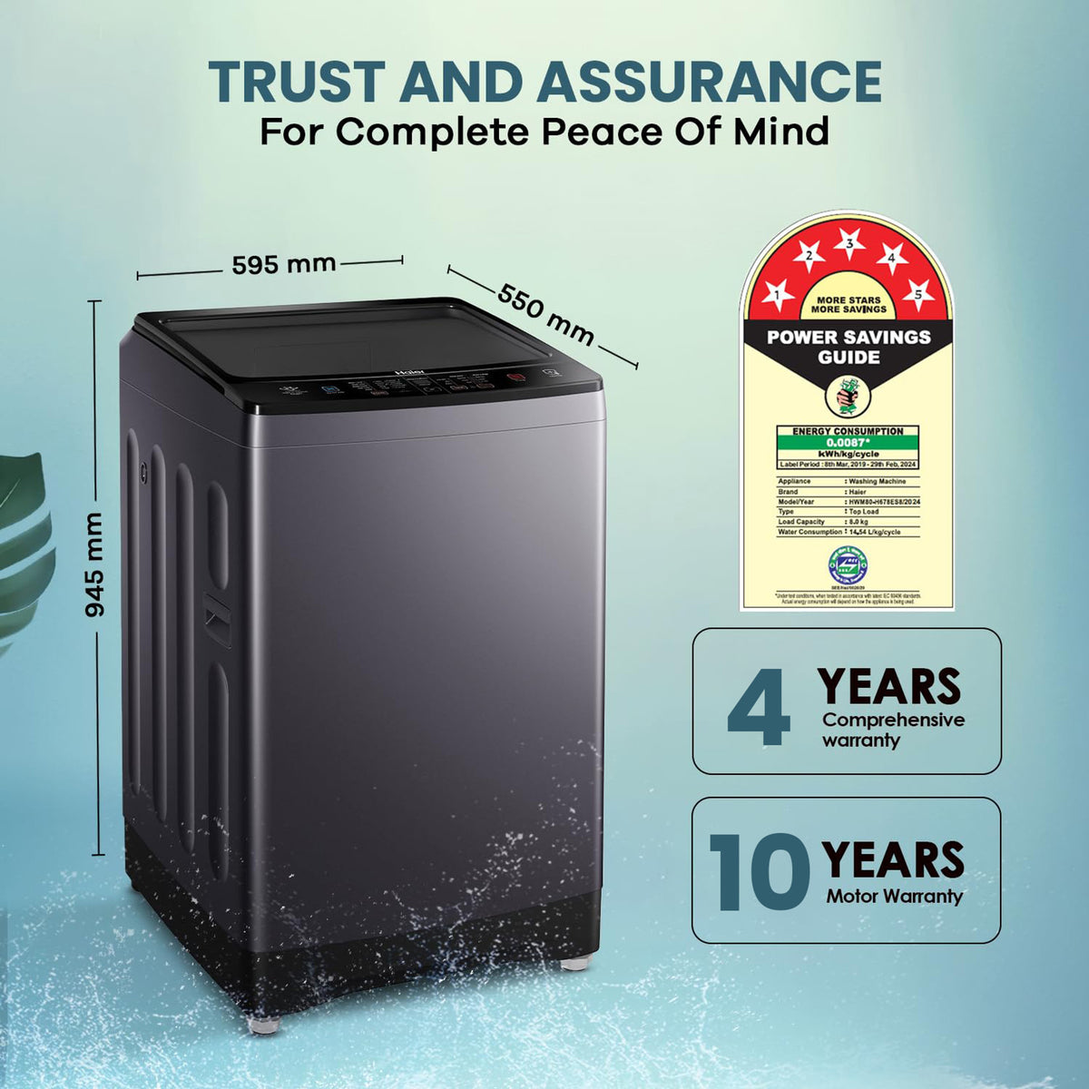 Haier 8 Kg 5 Star Top Load Washing Machine