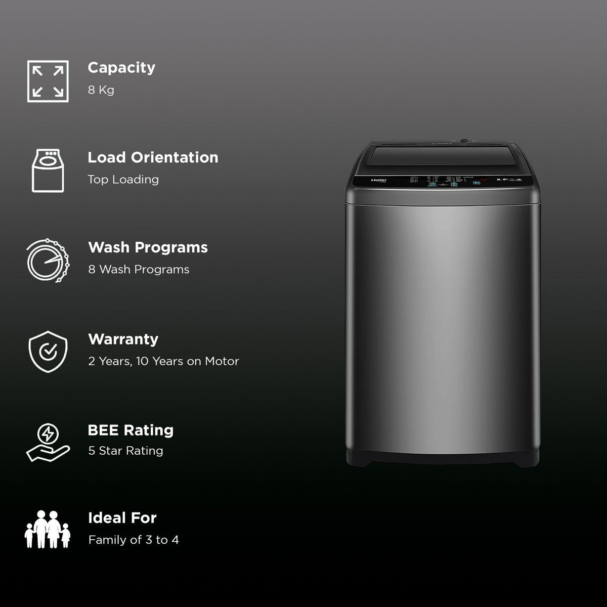 Haier 8 Kg 5 Star Top Load Washing Machine