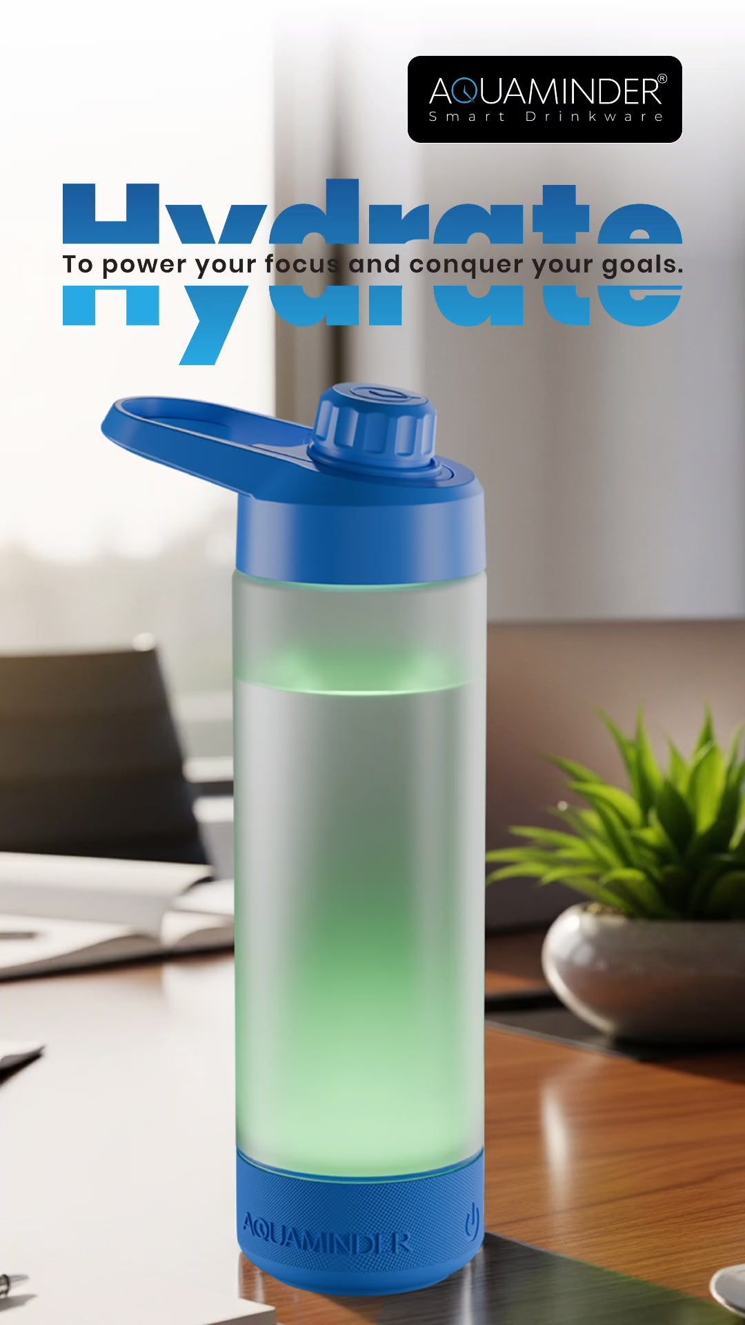 Aquaminder Smart Water Bottle Glows & Beeps to Remind You to Drink More 770 ml Chug Cap Bottle For Adults and Kids Perfect For Gift, Travel, Gym, Yoga, Silicone