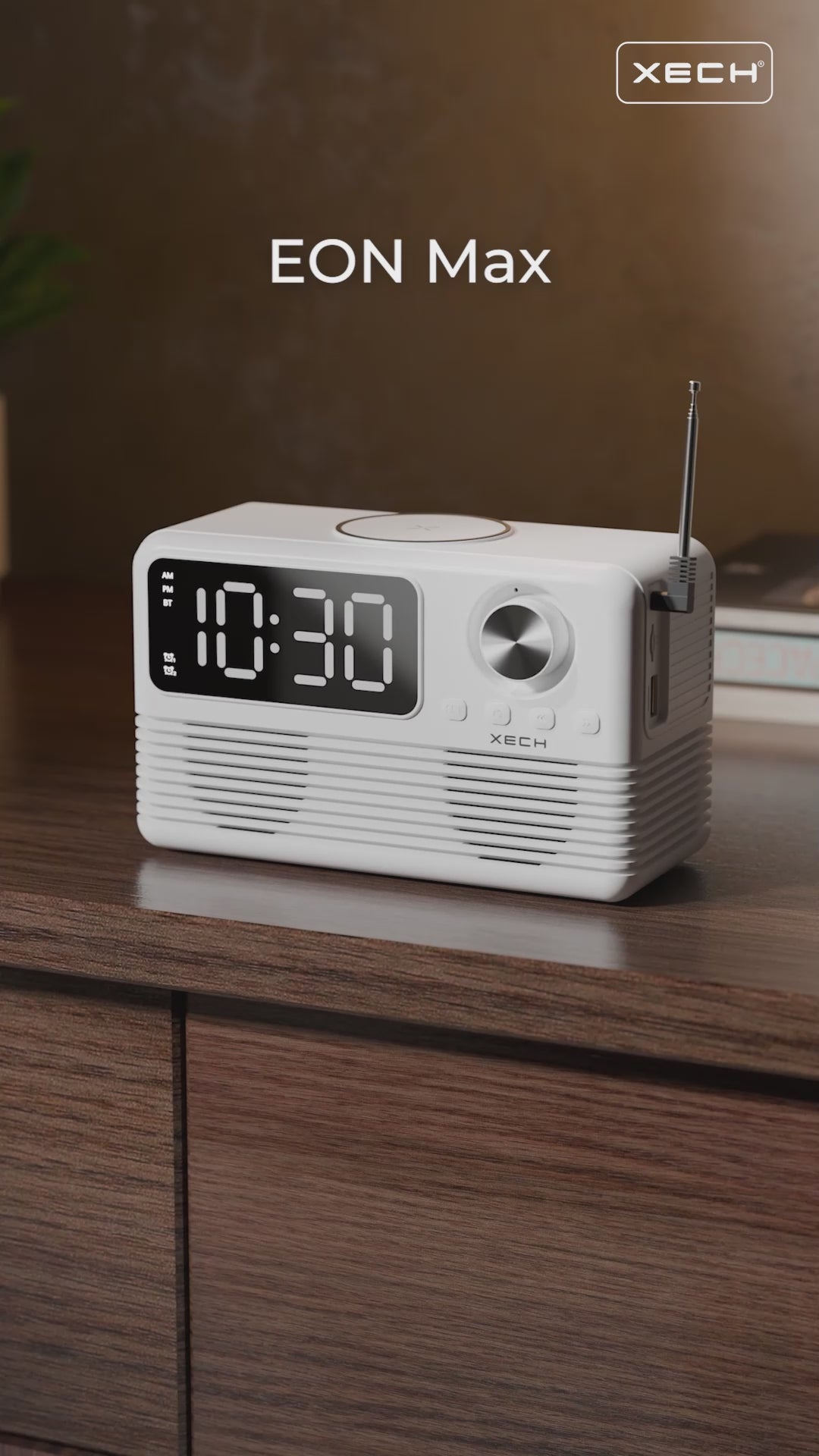 Xech EON Max – Retro Alarm Clock Speaker with 15W Wireless Charger & Bluetooth