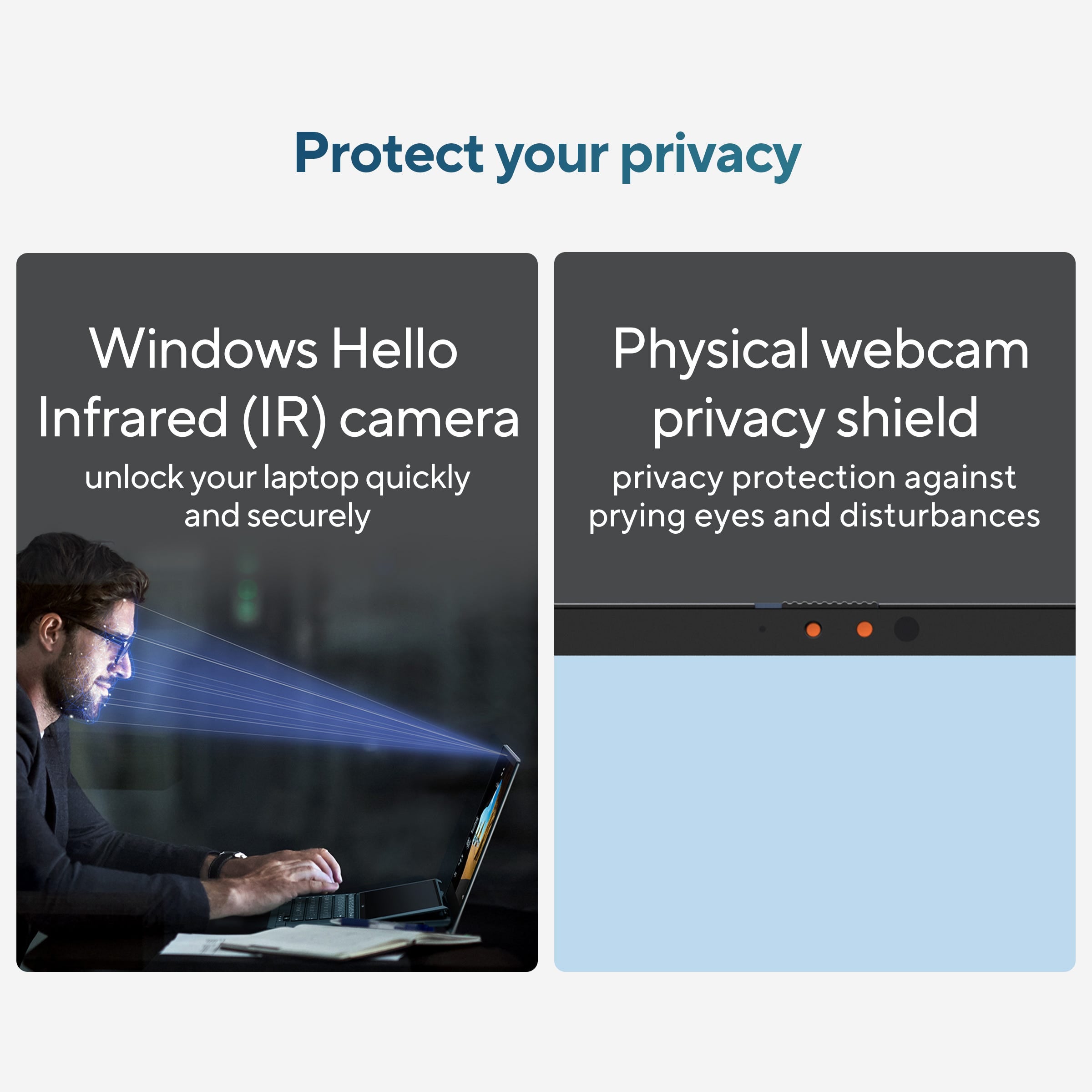 ASUS Gaming Laptop privacy features with Windows Hello IR camera and physical webcam privacy shield
