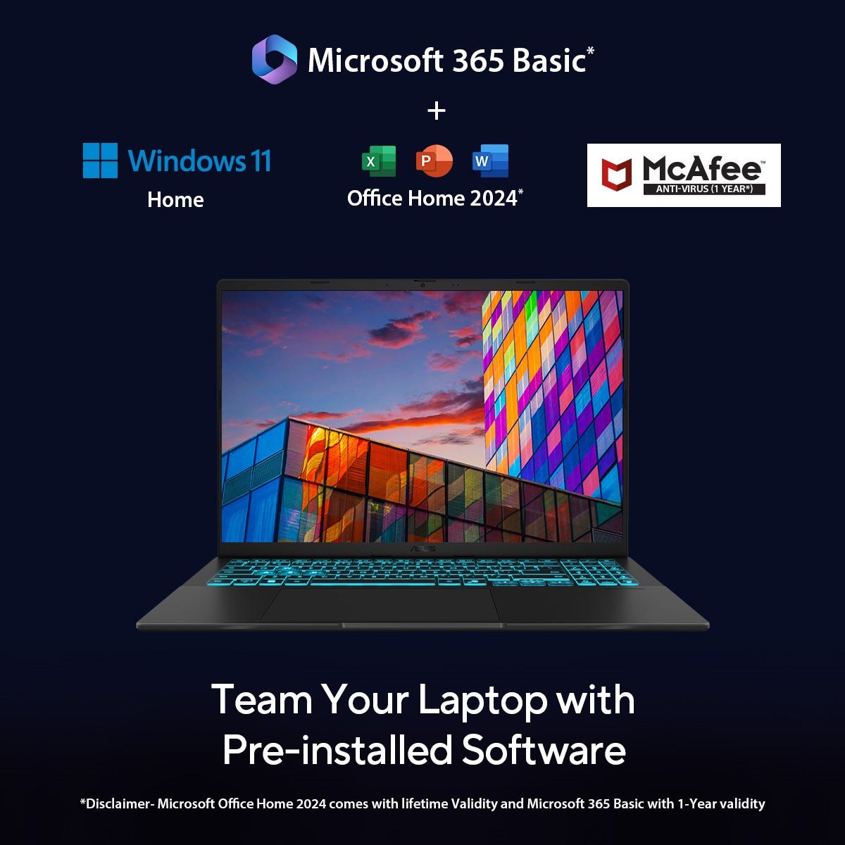 ASUS Gaming Laptop V16 with Windows 11, Microsoft 365 Basic, Office Home 2024 and McAfee pre-installed software bundle