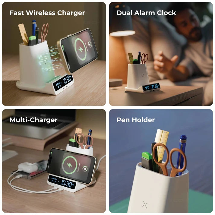 XECH Quest Max Digital Alarm Clock with Pen Stand and Wireless Charger